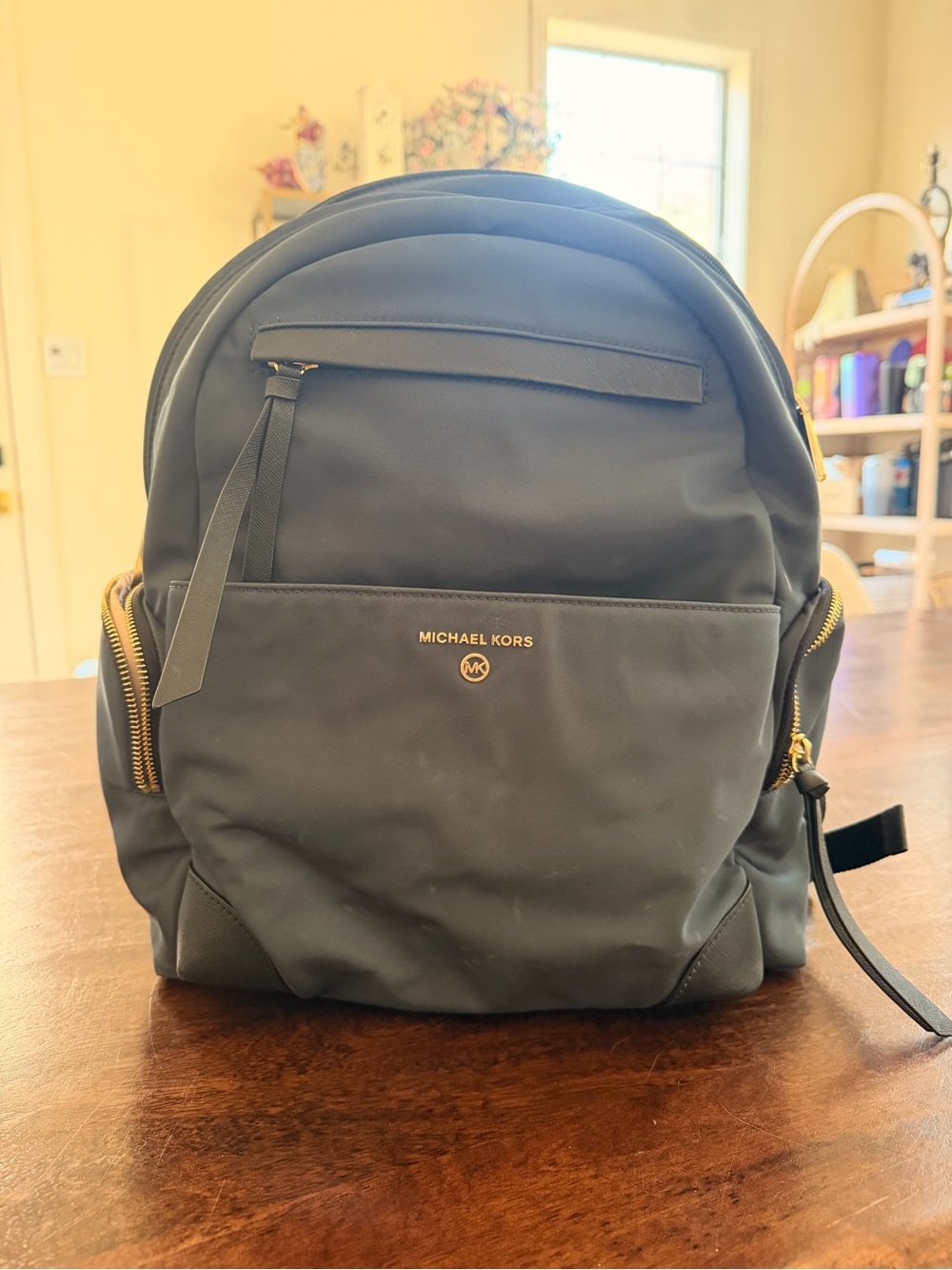 Michael Kors Navy Nylon Backpack with Gold Hardware